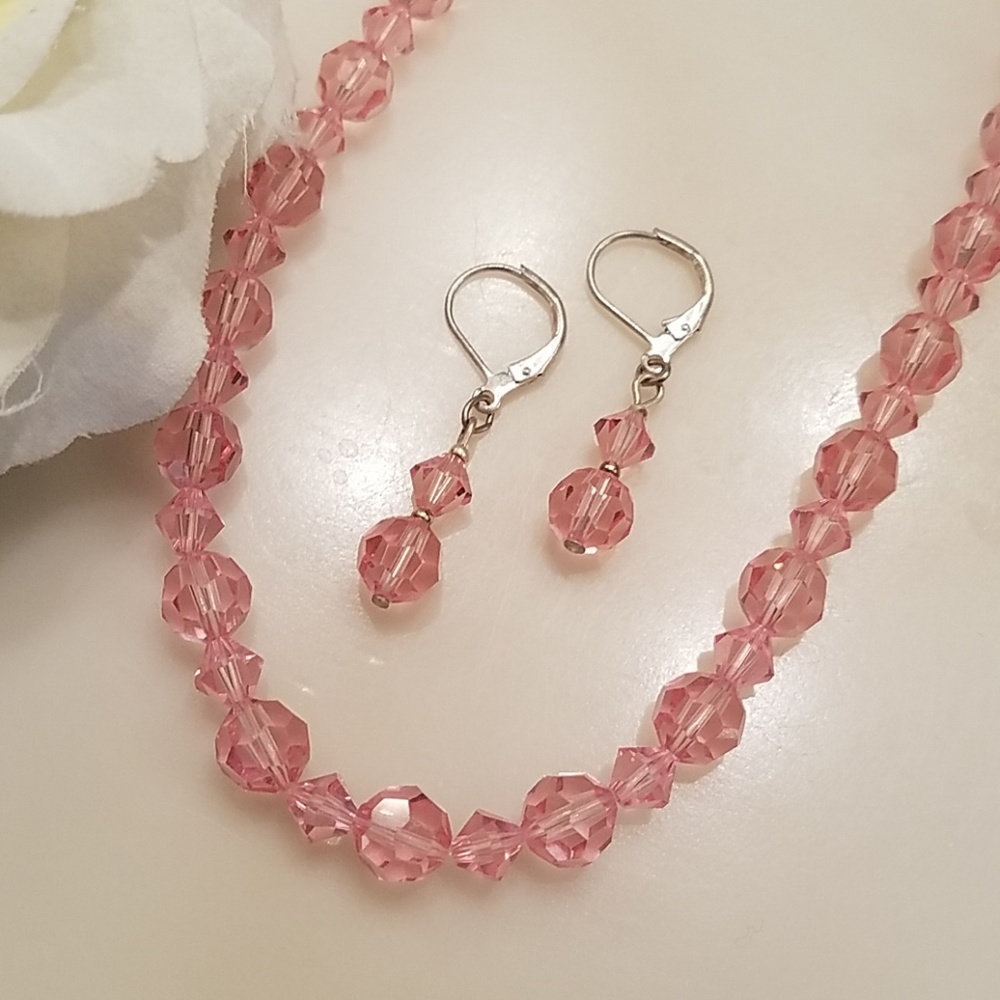 CRYSTAL PINK NECKLACE & EARRINGS